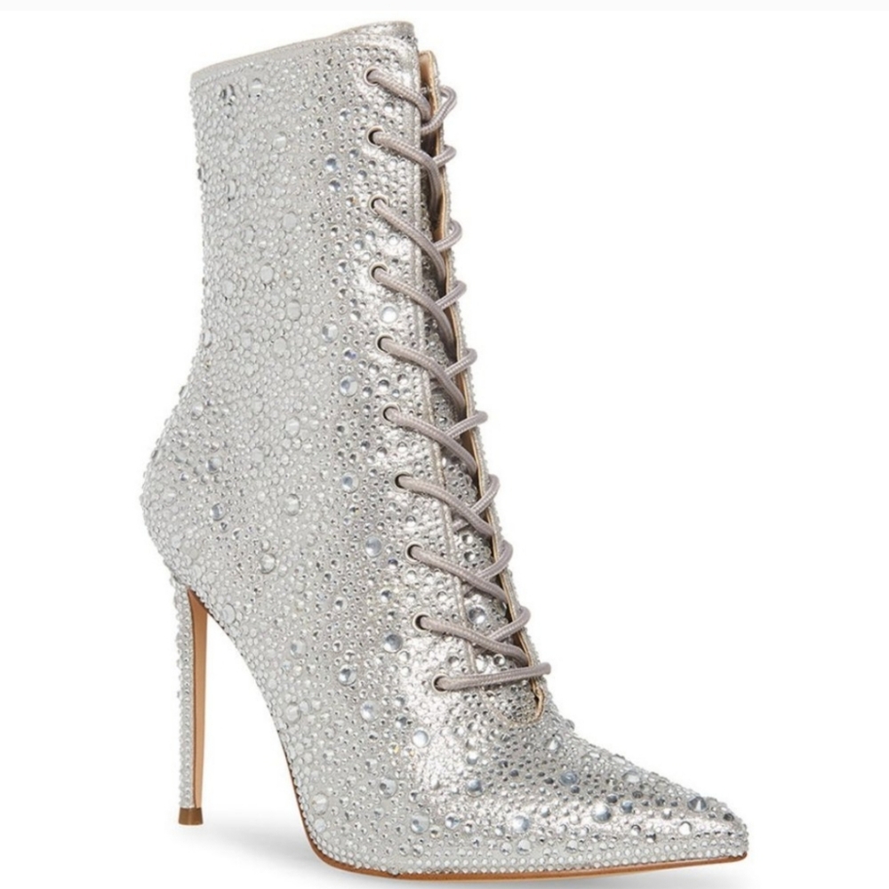 Steve MADDEN VALENCY- R Silver Lace-Up Stiletto Boots